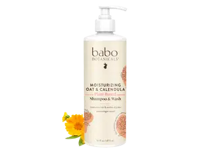 Babo Botanicals Moisturizing Oat & Calendula Shampoo & Wash – Made with Plant-Based Ingredients – Moisturizes Hair & Soothes Dry Skin – Dermatologist Tested – 16 fl oz (473 ml)