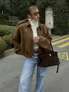 Women's Zipper Long Sleeve Pilot Jacket Coats for Spring Fall Winter, Street Style Loose Fit Short Outerwear, Casual Daily Wear