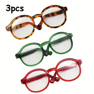 3pcs Colorful Plastic Glasses Set - 2.56-inch Round Decorative Collectible Accessories, Suitable for Dolls, Mixed Colors (Gray/Red/Green/Transparent/Black) - Perfect Gift for Collectors, Fun Design, Durable Eyewear, Cute Figurine, Exquisite