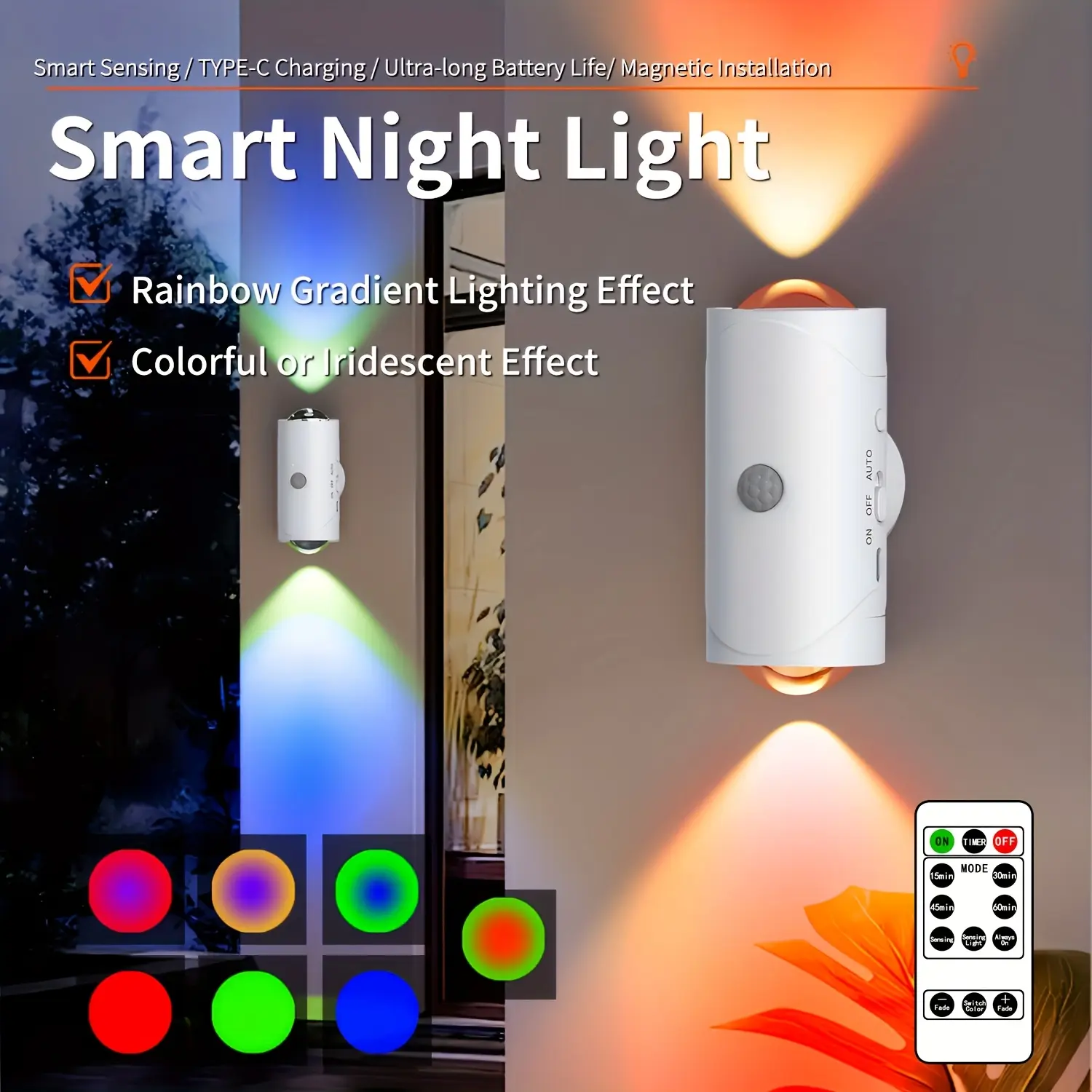 LED Motion Sensor Modern Wall Lights (Set of 2 or 4) - Magnetic Installation, 7-Color Changing, Dusk-to-Dawn, Minimalist Contemporary Design, RGB Controller, High-Interior LED, for Living Room, Home Decor