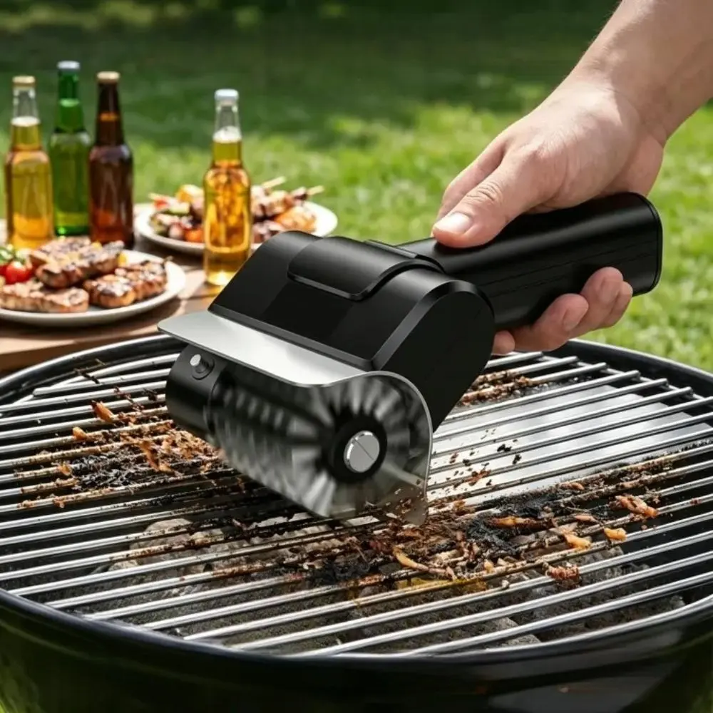 Cordless Electric Grill Brush, 800 RPM Rotating Grill Cleaner, 2000Mah Rechargeable Battery, 304 Stainless Steel Bristles BBQ Cleaning Tool, Includes Replacement Brush Head And 1 Pair Gloves, Portable Outdoor Barbecue Grill Scrubber, Black