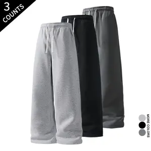 Men's 3-Pack Casual Streetwear Pants Baggy Wide Leg for Outings
