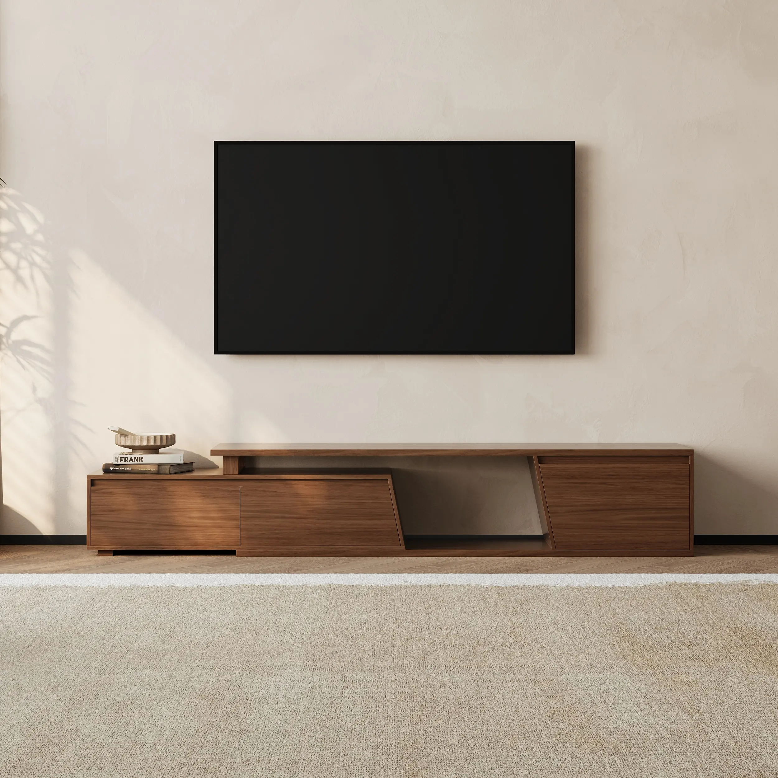 Homary Fero Modern Wooden Wide TV Stand - 71"-110" Expandable Single Unit, Reversible Rectangular Freestanding Home Cinema Storage with 3 Drawers, Flat Base, Large Sizes, TV Stand Bedroom, Requires Assembly