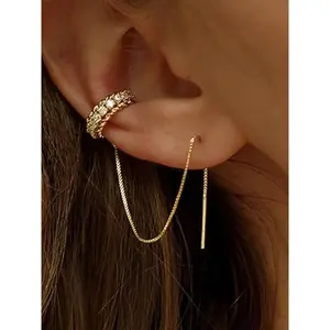 Huggie earrings for women 14k Dainty Gold Earrings Tassel Chain Drop Dangle Small Hoop Earrings Stud earrings for Women Teen Cubic Zirconia Sparkling Earrings Clip Womens earrings