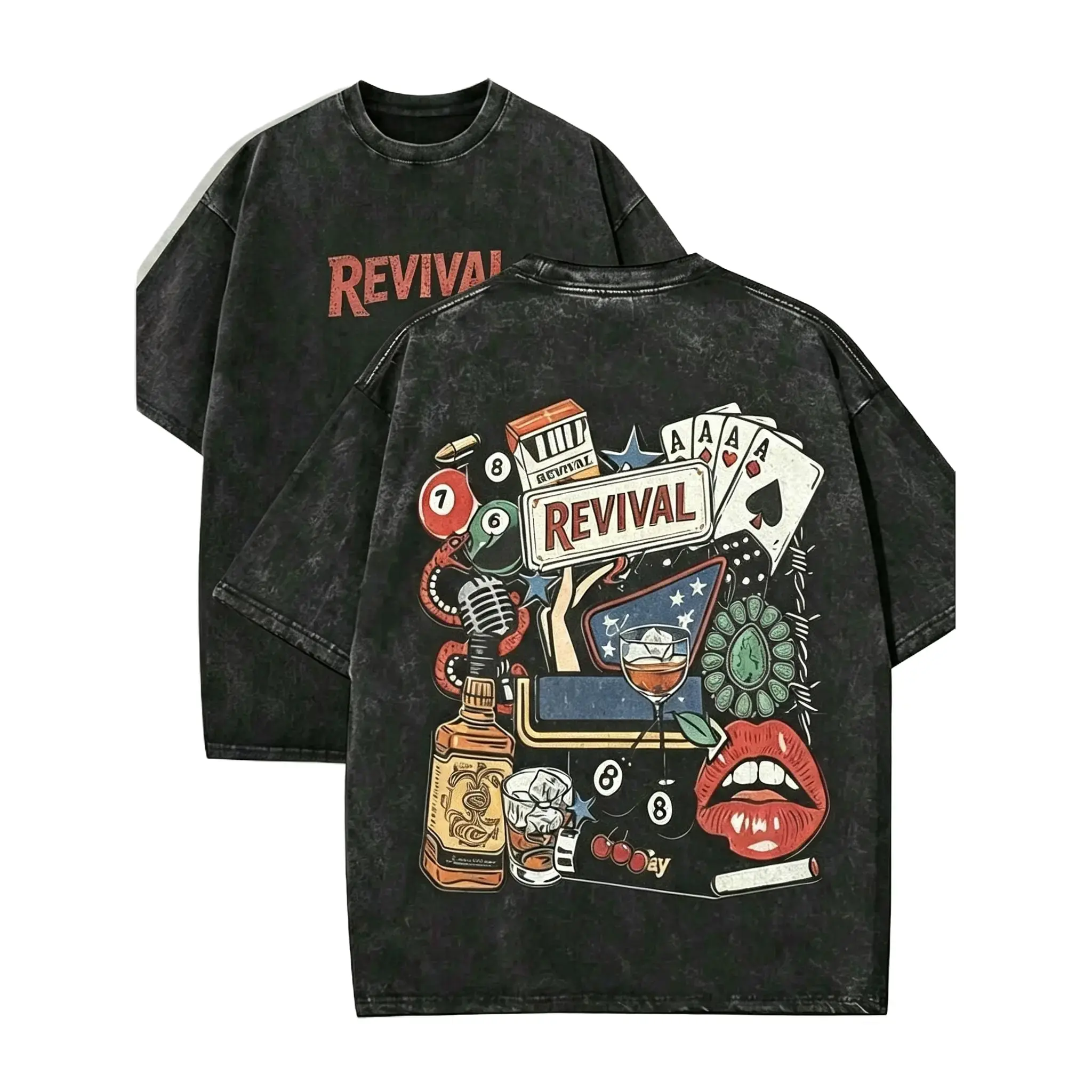 Distressed Vintage Graphic Tee, Men 100% Cotton Crew Neck Short Sleeve T‑Shirt, Retro Music Collage Print Casual Daily Gift Tee