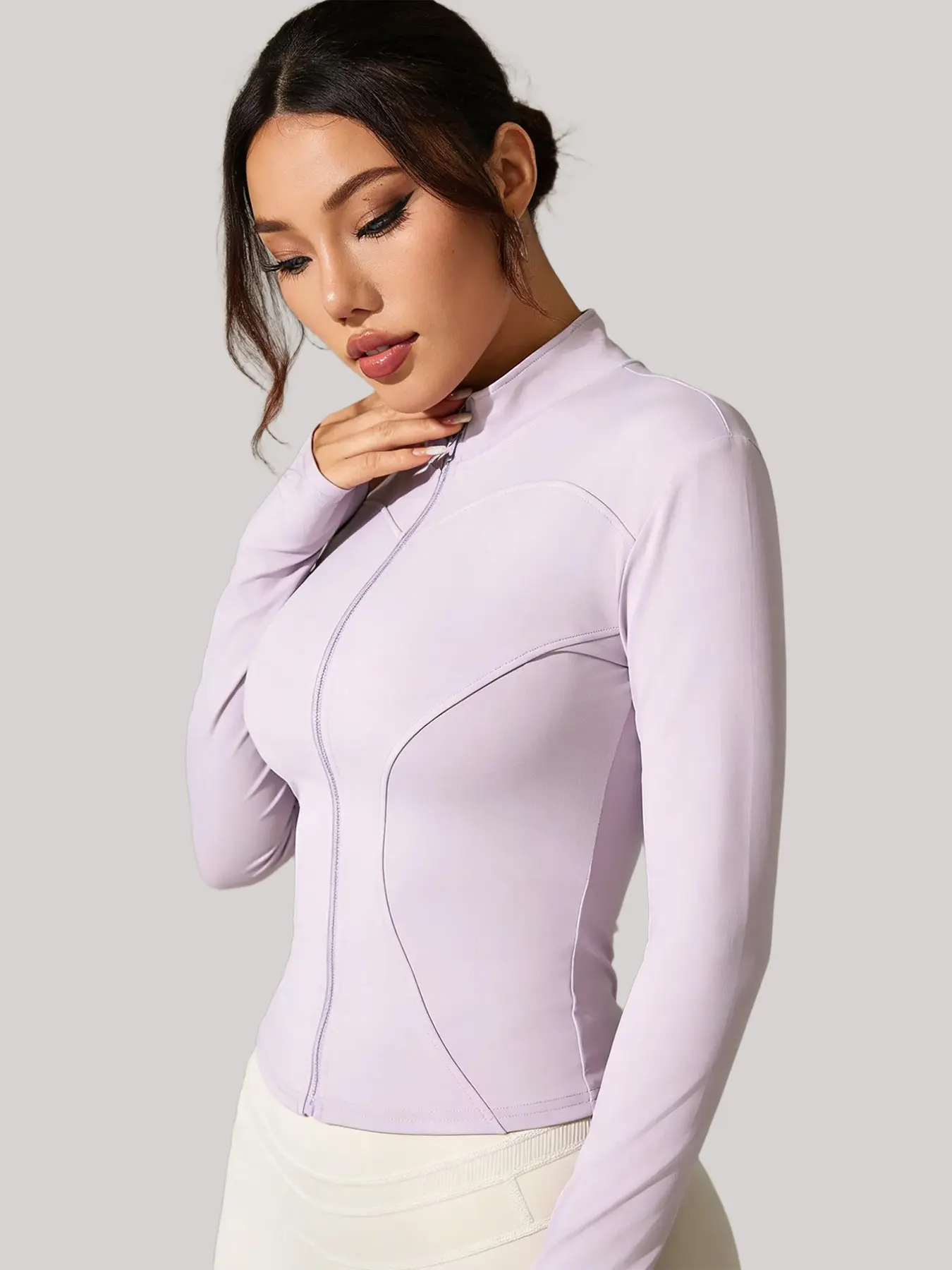 Women's Short Stretch Windproof Running Jacket, Full Zipper Athletic Top with Thumb Holes, Perfect for Yoga Gym Hiking Outdoors, Lightweight Sports Jacket, Athletic Outerwear, Athletic Workout Jacket