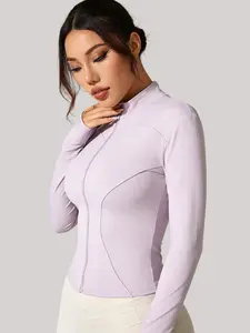 Women's Short Stretch Windproof Running Jacket, Full Zipper Athletic Top with Thumb Holes, Perfect for Yoga Gym Hiking Outdoors, Lightweight Sports Jacket