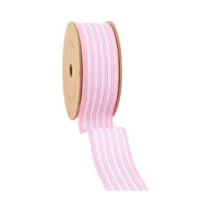 1 1/2" Wired Ribbon | White w/ Pink Ticking Stripes | 10 Yard Roll Valentine’s Day decor wrapping gifts