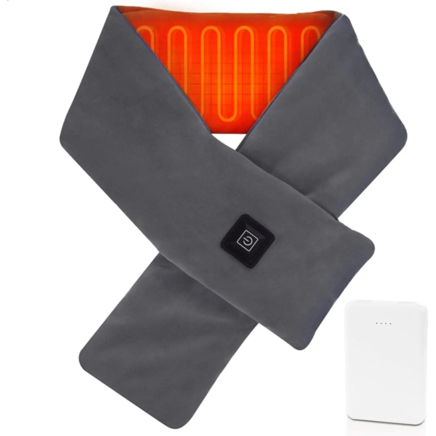 Neck Heating Pad Heated Scarf for Pain Relief, Heating Wrap with 5000mAh Power Bank, Cordless Thermal Neck Brace Electric Heated Neck Warmer with 3 Heating Levels(Dark Grey)