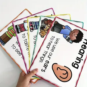5 Piece Educational Five Senses Posters, Kindergarten Classroom Learning Charts, Classroom Supplies Charts, High Quality Paper Wall Art, Waterproof Layer, Eco-Friendly Ink, Large Size, Learning Materials