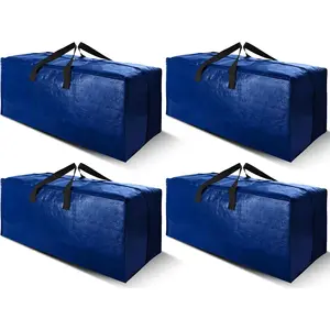 4 Pack Heavy Duty Extra Large Moving Bags with Backpack Straps - Strong Handles & Zippers, Space Saving Foldable Storage Totes, Alternative to Moving Box (X-Large Set of 4, Blue)