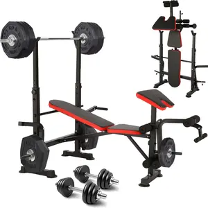 6 in 1 660Lbs Weight Bench Set with Squat Rack, Bench Press Set with Barbell Rack, Adjustable Incline Strength Training Workout NONE