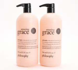 Philosophy Supersize Grace & Love Shower Gel 32oz Duo - Hydrating Moisturizing Floral Body Care with Amazing Grace & Pure Grace Scents