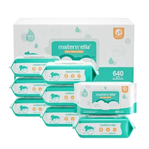 Maternella Baby Wipes: 99 Percent Water-Based (Sensitive Skin), Unscented, Alcohol-Free; 8 Flip-Top Packs (640 Total) – Newborns to Toddlers (Girls & Boys)