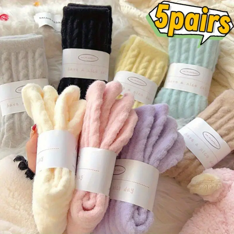 Women's Thick Coral Fleece Socks, 5-Pair Pack of Warm, Plush Winter Floor Socks in Mixed Colors for Cold Weather, 5 Pairs Mixed, Cozy Feet