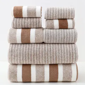 Striped Pattern Bath Towels Set, 2 Large Bath Sheets + 2 Hand Towels + 4 Face Cloths, Soft Absorbent Quick-Dry, Absorbent Thickened Towels, Ideal for Bathroom Travel School Use