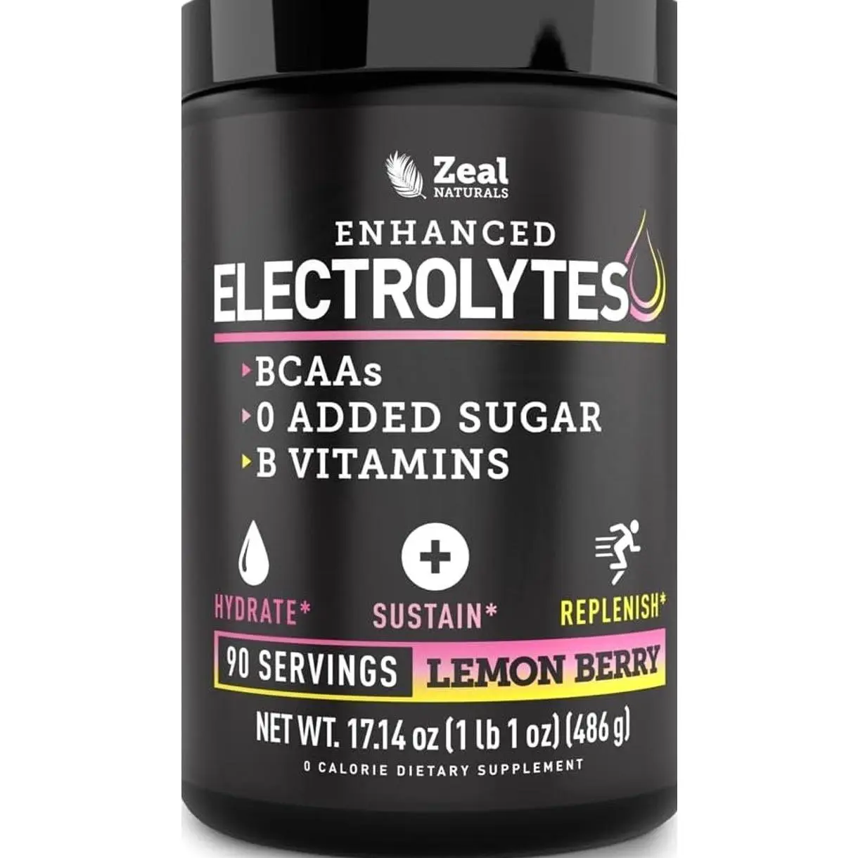 Zeal Electrolyte Powder - 90 Servings | Keto Electrolytes Powder | Zero Sugar, BCAAs, B-Vitamins | Potassium, Zinc, Magnesium | Hydration Powder Recovery Drink | Lemon Berryundefined