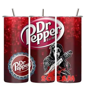 Dr Pepper Ghost 20oz Insulated Tumbler - Stainless Steel Thermal Reusable Water Bottle with Red Graphic Design, Lid, Portable Washable Stylish Kitchenware Drinkware for Everyday Use