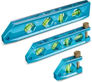 3- Level Tool Set,  Torpedo Level Included 2.5", 6.25", 8" Leveler with 0/30/45/90 Bubbles, V-Groove, Large Viewing Window, Aluminium Alloy Construction, SAE and Metric Scale