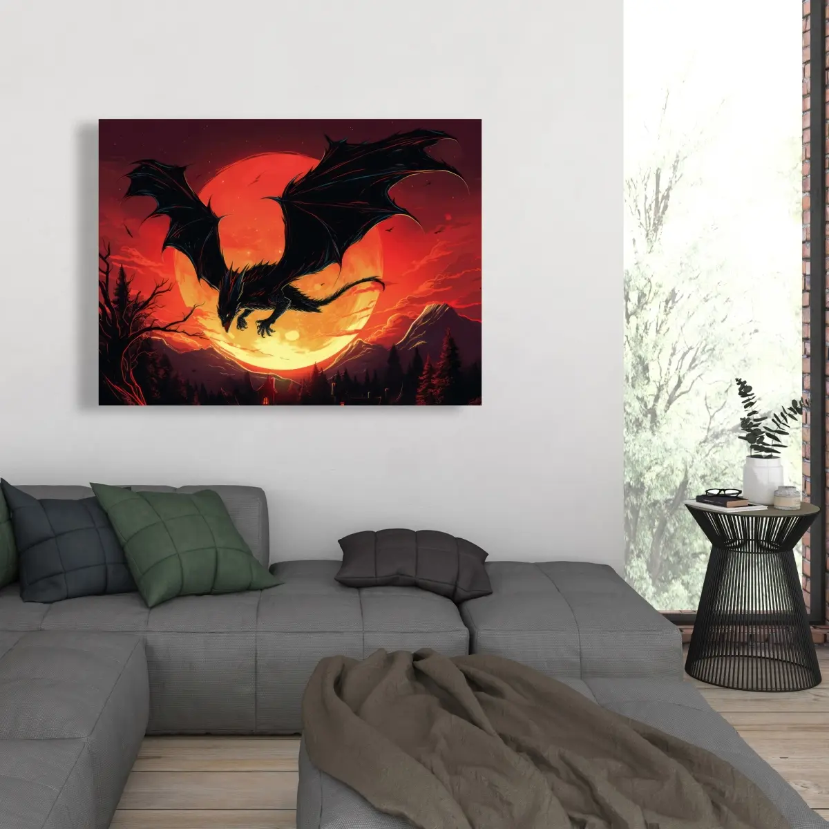 Pictorem C1RC3648KJO39P 36 x 48 in. The Dragons Wrath - Orange Canvas Wall Art for Home Decor