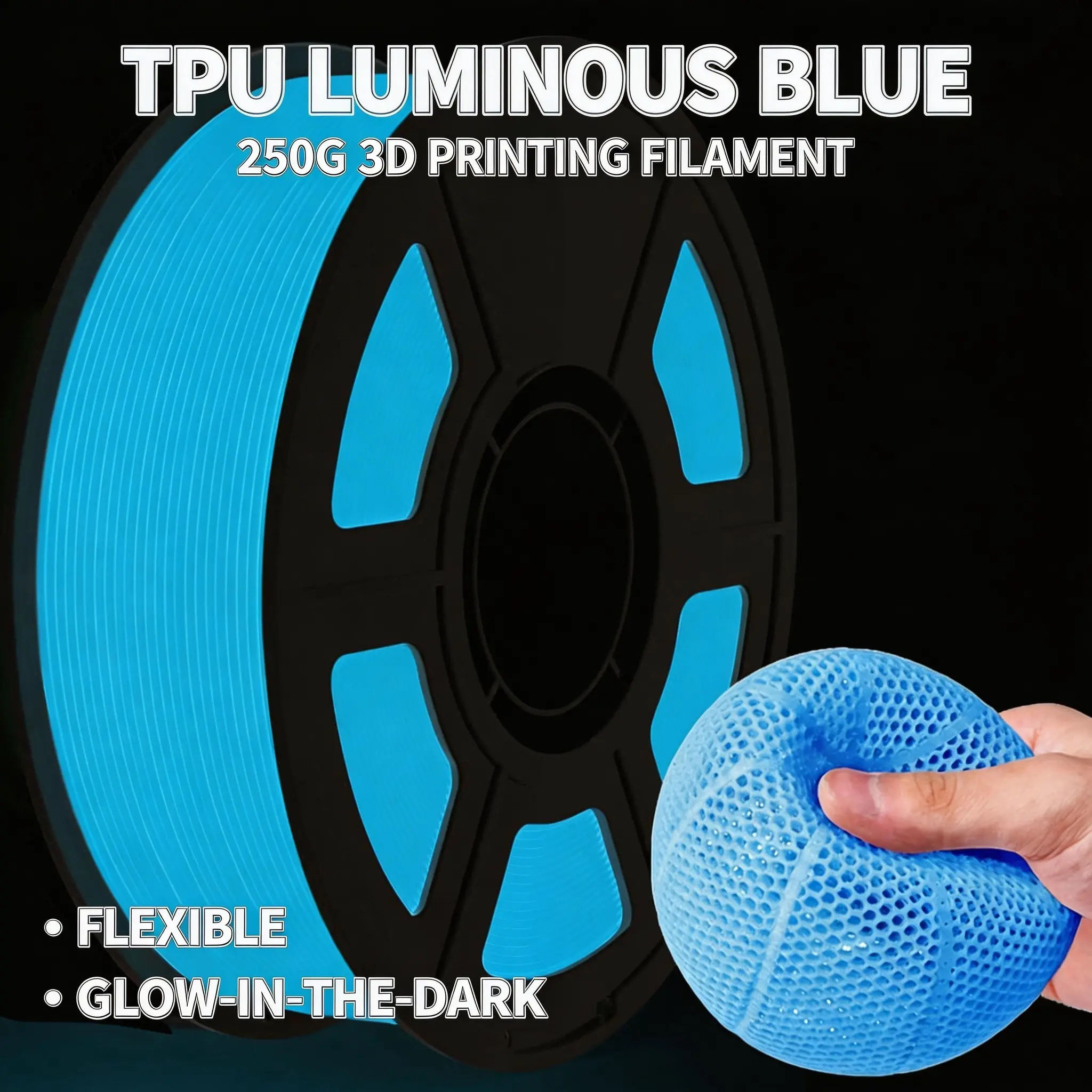 Flexible Self-Luminous Tpu Fiber 1.75mm 250g (0.55lb) 95a Hardness Night Glow Material, High Visibility Outdoor Gear Designers Elasticity