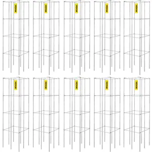 Foldable Square Plant Support Cages, 10-Pack 11.8"x11.8"x46.1" Silver PVC-Coated Steel Tomato Towers, Easy Assembly with Lock-On Sides for Climbing Vegetables, Flowers