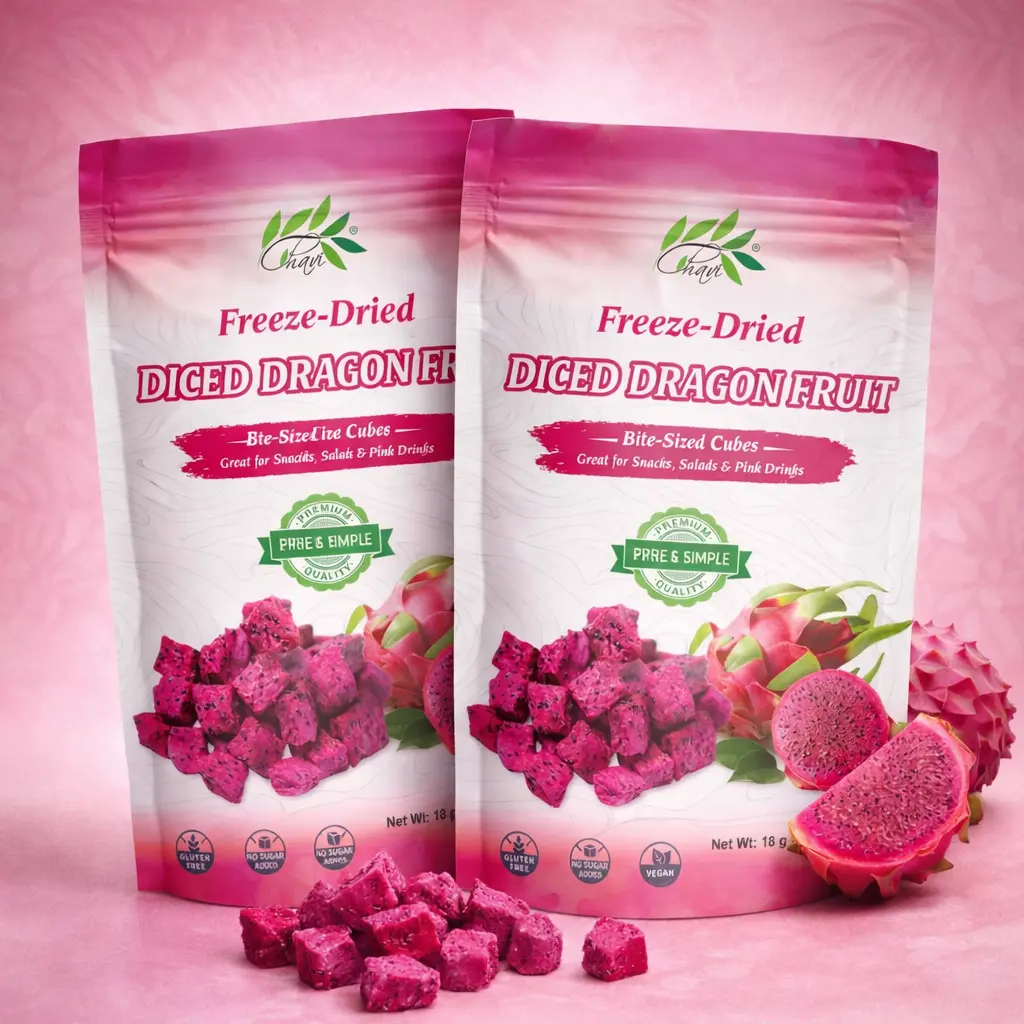 CHAVI Freeze-Dried Diced Dragon Fruit Snack -pack of 2 - Healthy  Superfood Super snacks  Fruit- Natural Sweet No Added Sugars or Preservatives - Non-GMO, Vegan, Gluten-Free 4 oz |, Freeze-Dried Dried Fruit