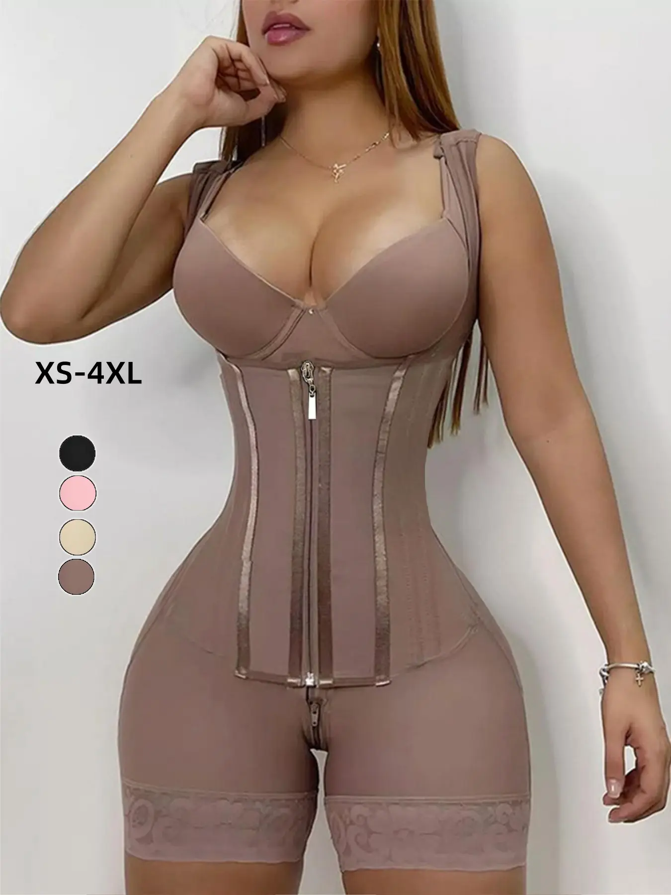 Colombian Faja Women's Shapewear Bodysuit, BBL Fajas，Zipper Front, Push-Up Design, Postpartum Recovery, Versatile Use, All-Season Wear, Regular Length