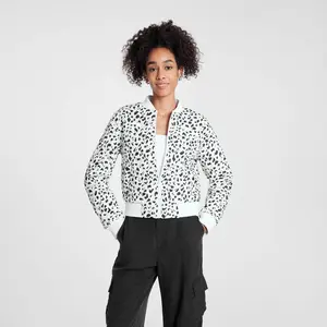 Women's Quilted Bomber Jacket - Wild Fable White Leopard Print XL