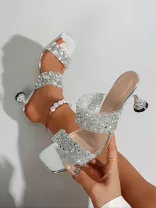 Shining High Heel Sandals Women, Y2K Style Disco Ball Shoes, Transparent Shiny Upper, 7cm Stiletto Sole, Party Must-Have, Rhinestone Sandals, High Heeled Sandals