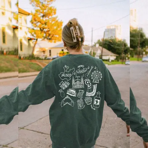 Women's Comfortable Mexico State Printed Hoodie Dress - Longsleeve Round Neck Pull On Sweater for Women, Cotton Blend Loose-Fitting Normal Type Sweatshirt, Fake Pockets, Unisex Sizing, Fitted Backless Casual Wear, Cold Wash Only, No Dry Clean