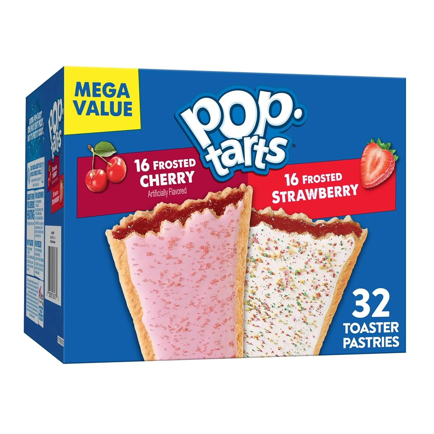 Pop-Tarts Toaster Pastries, Breakfast Foods, Kids Snacks, Value Pack, Frosted Cherry & Frosted Strawberry Variety Pack, 27oz Box (32 Pop-Tarts)