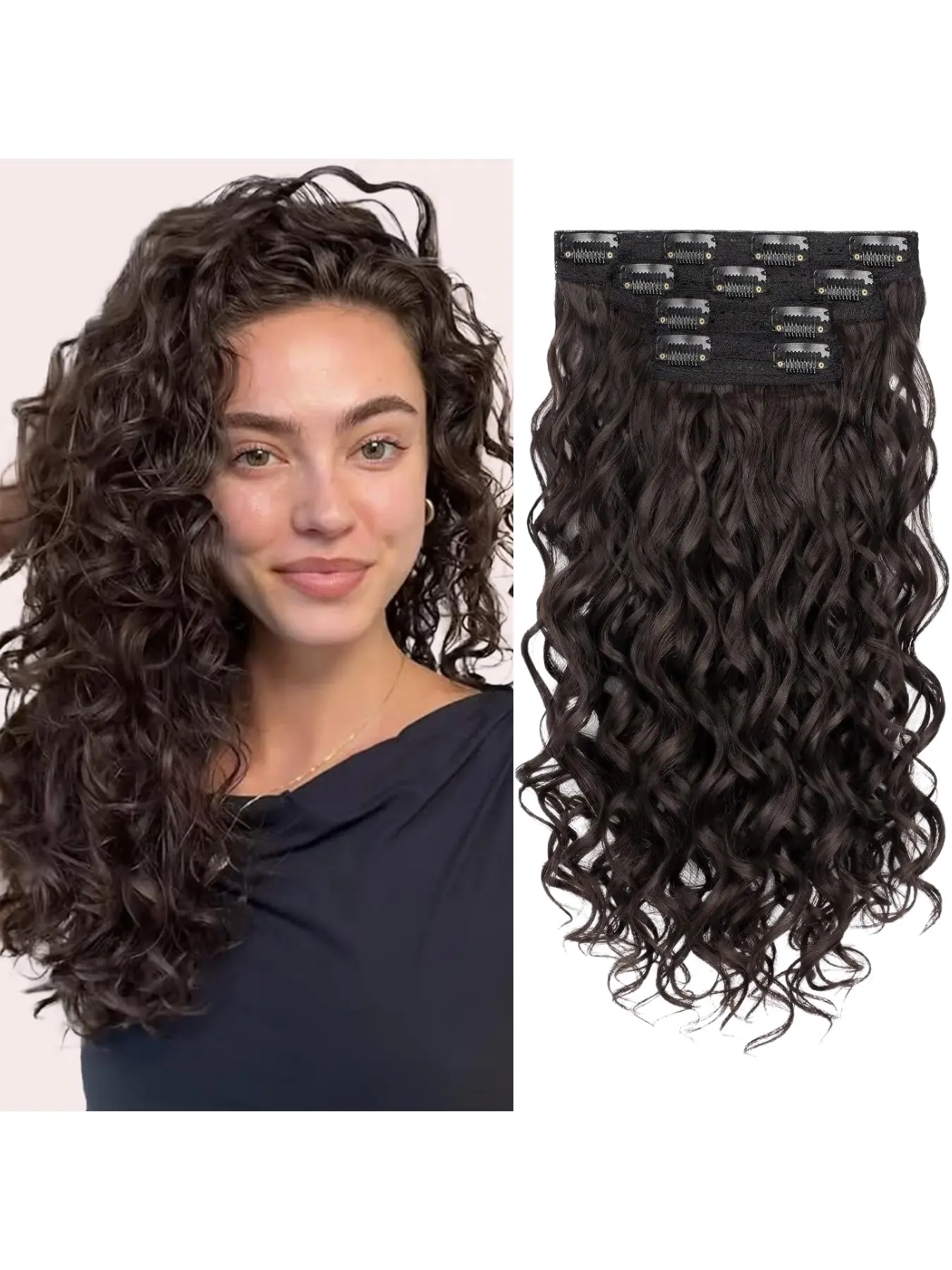Women's Medium Length Wavy Hair Extension Set, Natural Volume Clip-In Weaves, Synthetic Hair Extensions, Hairpieces, Daily Wear, All Seasons, Perfect for Everyday Use