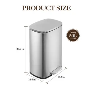 13 Gallon Stainless Steel Kitchen Trash Can – Soft Close Lid – Removable Inner Bucket – Hands-Free Step Pedal – Odor-Resistant Waste Bin for Kitchen, Office, Bathroom – Touchless Recycling Bin, Garbage Can, Home Supplies