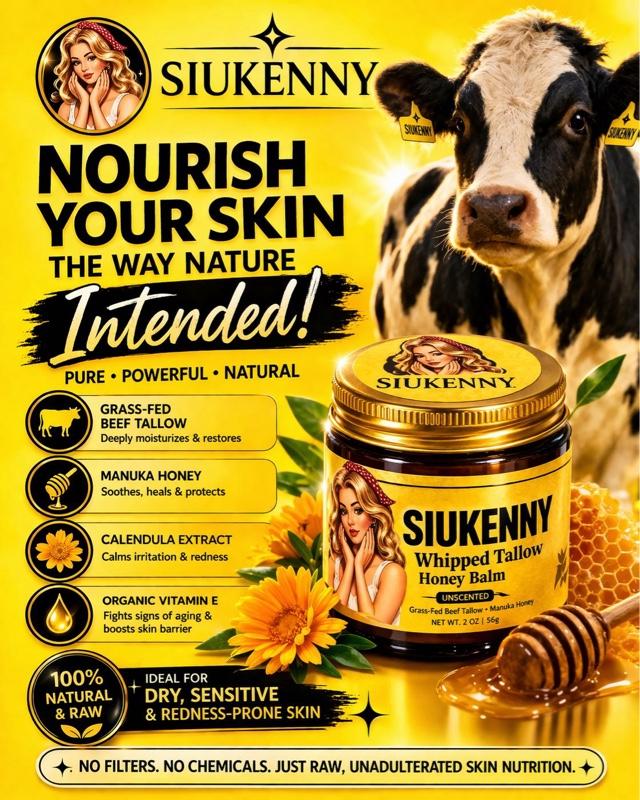 Siukenny Whipped Beef Tallow & Manuka Honey Organic Nourishing Face Cream Moisturizer Body Lotion Skin Care Lip Balm Hydrating Moisturizing 100% Natural Ingredients - Oil