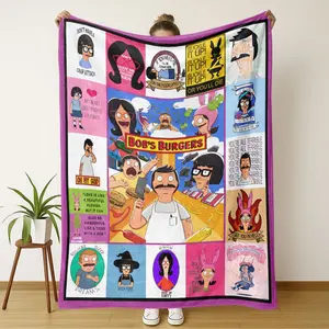 Bob's Burgers Flannel Cartoon Pattern Blanket, Lightweight Sofa Throw for Bed Travel Camping Living Room Office Couch Chair, Comfy Home Accessory, Funny Throw Blanket, Cartoon Print Blanket