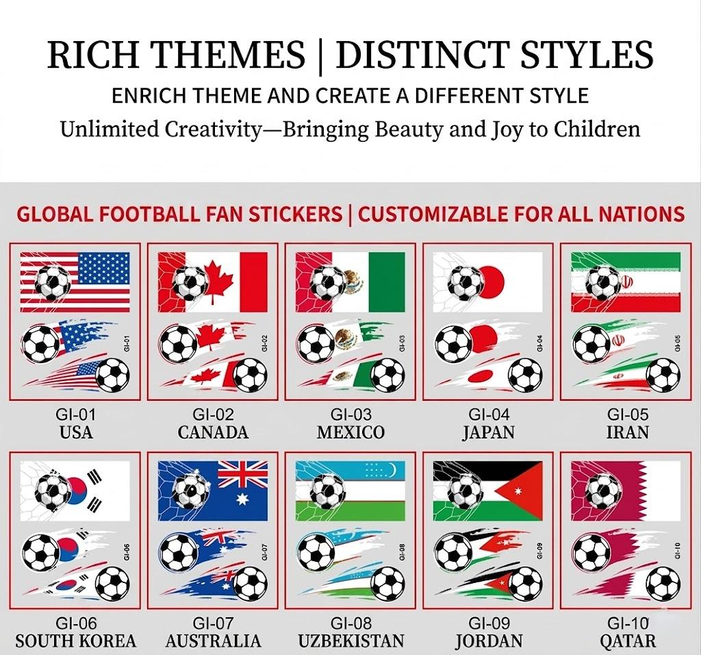 10-Pack Soccer Fan Temporary Tattoos for USA Host City Tournament - Brazil Mexico Argentina Germany Italy National Flags - Football Body Art for All Supporters Adults & Kids