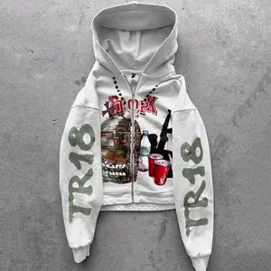 Vintage  Graphic Zip Hoodie White