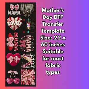 Mother’s Day DTF Transfer Gang Sheet – 22 x 60 Inches