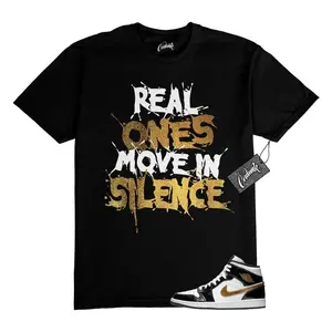 Mid 1 Metallic Gold Patent Black White T Shirt To Match ROM