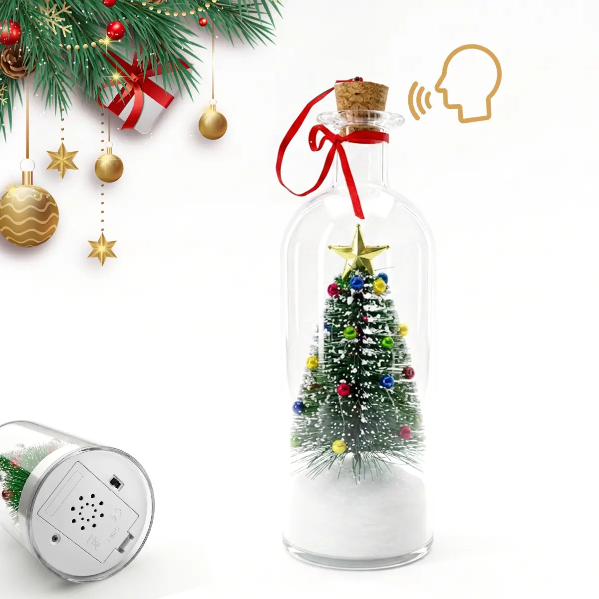 Heartwarming Voice Message Bottle for Mom & Dad | 25s Recordable Christmas Gift | Mini Snow Globe Holiday Decor