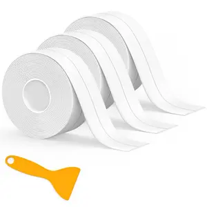 Caulk Tape  Self Adhesive, 3 Rolls Toilet Caulk Sealing Strip, Bathtub Caulking Sealant Tape for Kitchen, Bathroom, Countertop, Sink, Floor Wall Edge Protector(1.5" x 10.5Ft)