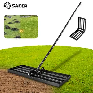 Saker Lawn Leveling Rake 30x10 Inch, 73-Inch Heavy Duty Lawn Leveler Tool with Stainless Steel Handle for Lawns, Backyard, Garden, Farm - Black
