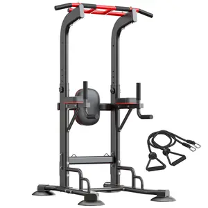 Soges Heavy Duty Power Tower Pull Up Bar Dip Station 66-94 Inches Height Adjustable, Free Standing Multifunctional Exercise Machine for Home Gym, Fitness Workout Strength Training Pullup Stand, 330 LBS Capacity, Black/Red Color