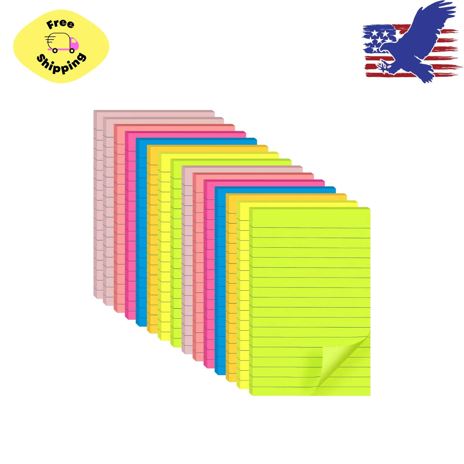 Lined Sticky Notes 4 x 6 Inches, 15 Pads, 375 Sheets Total