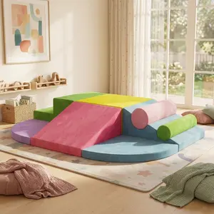 [Summer Vibes][Brandday]DAYAGO Soft Play Wall Climb and Slide for Kids, Indoor Toys, Toddler Climbing Foam with Blocks, Modular Crawling & Sliding Play Set, 6-Piece, 7-Piece (Pink, Green, Blue, Yellow), from 10 months to 3 Years Old Nursery Sensory