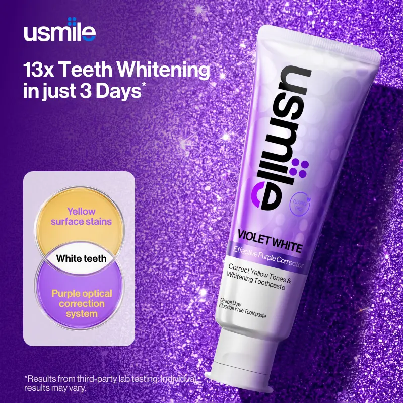【New】Usmile Teeth Whitening Toothpaste |Purple Tone-Correcting Formula | Fluoride-free,  Grape Dew, Appropriate for Sensitive Teeth,  Long-Lasting Oral Freshness, Teeth Stain Remover, Daily Brightening Teeth, Fresh Oral Care