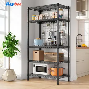Raybee Shelf Metal Wire Shelving Storage Utility Rack Adjustable Shelves,Standing Shelf Units for Kitchen Pantry Closet Balcony Plant Pot Placement