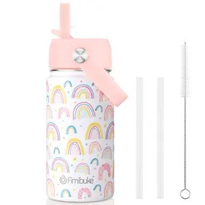 Fimibuke Insulated Water Bottle - 14oz BPA-FREE 18/8 Stainless Steel Travel Tumbler Double Wall Vacuum Leak Proof Cup with Straw Metal Water Bottles for School Boys Girls