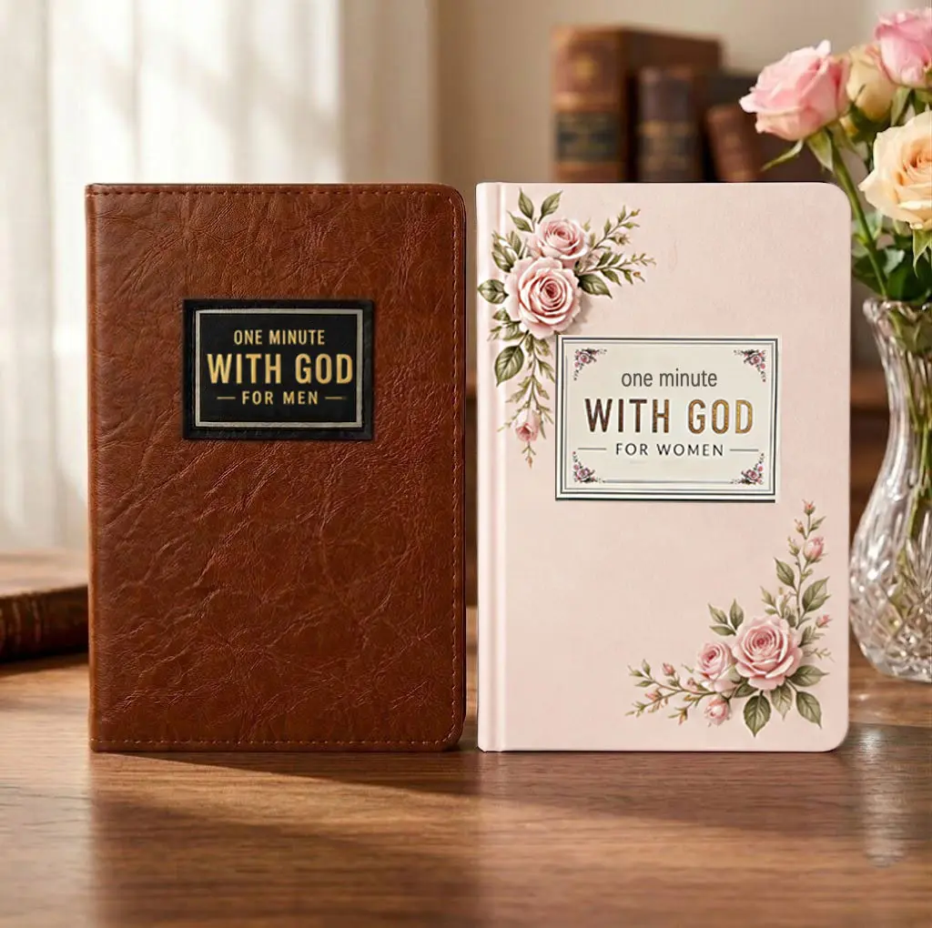 365 Daily 1-Minute With God Devotional Journal - Faux Leather Christian Notebook Set for Him & Her, Ideal Faith Present for Couples, Bible, Graduation, Gifts for Boyfriend, Couple Gifts for Adults, Father's Day Gifts, Mens Gifts